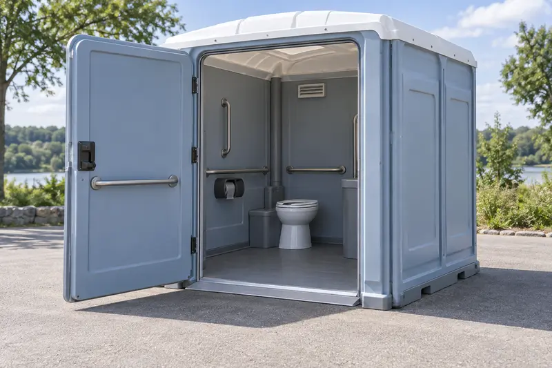 Accessible portable toilet shown for equipment and placement planning